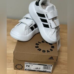 Adidas Grand Court 2.0 CF Kids Size 7K White Black Hook Loop Sneakers NWT